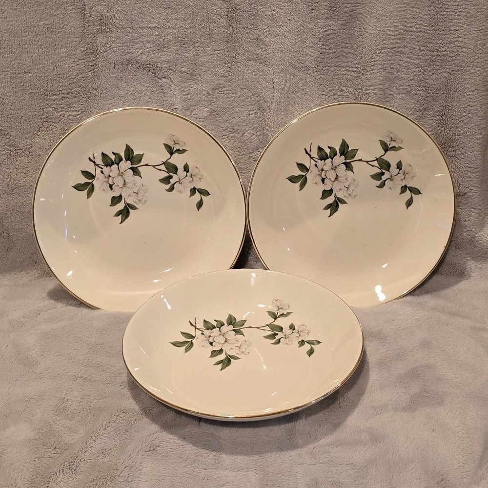 Vintage New Dogwood by Limoges-American LIANEDOG Set of 3 Coupe Soup Bowls 7 5/8